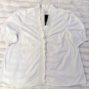 *NWT* Crown & Ivy White Ruffle V-Neck Blouse. Sz. XL